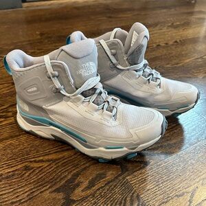 The North Face Light Gray and Teal Lace-Up Women's Hiking Boots
